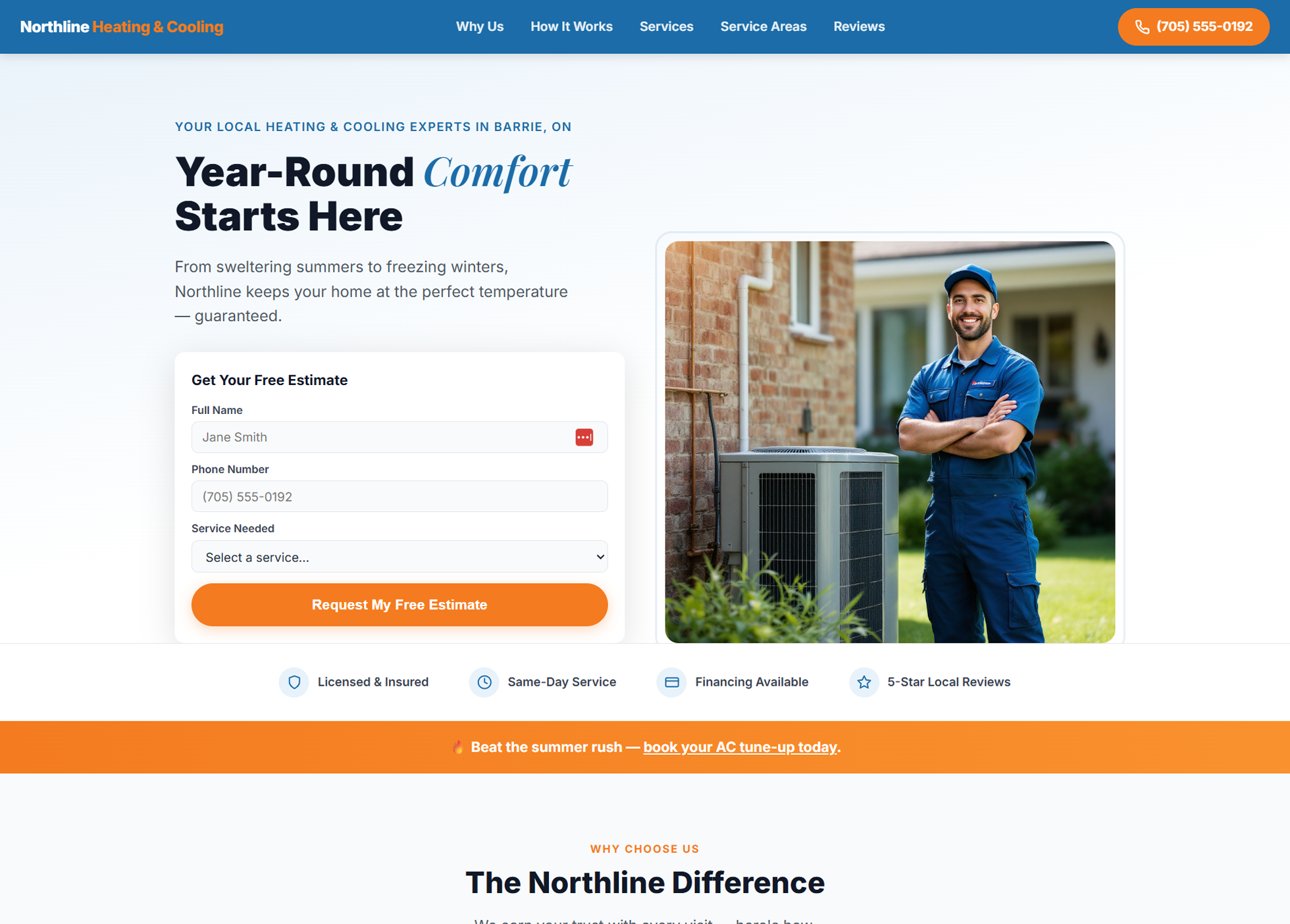 Northline Heating & Cooling sample landing page