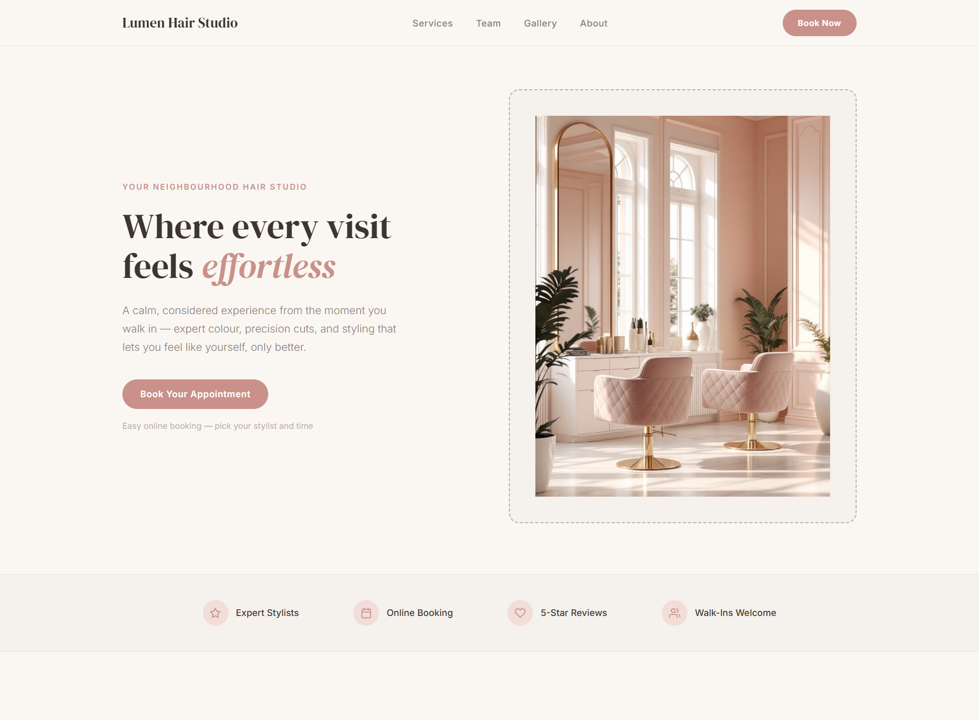 Lumen Hair Studio sample salon landing page