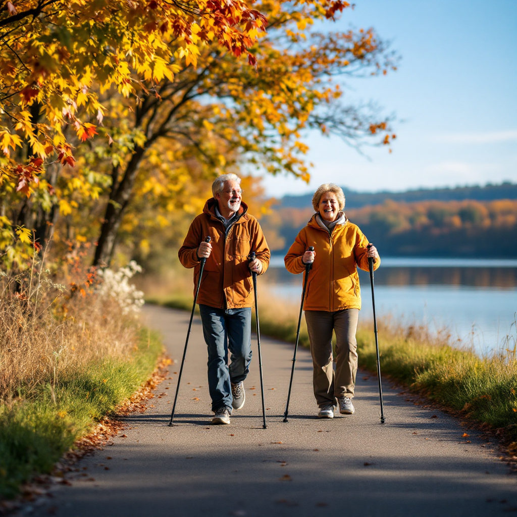Person Nordic walking on outdoor trail