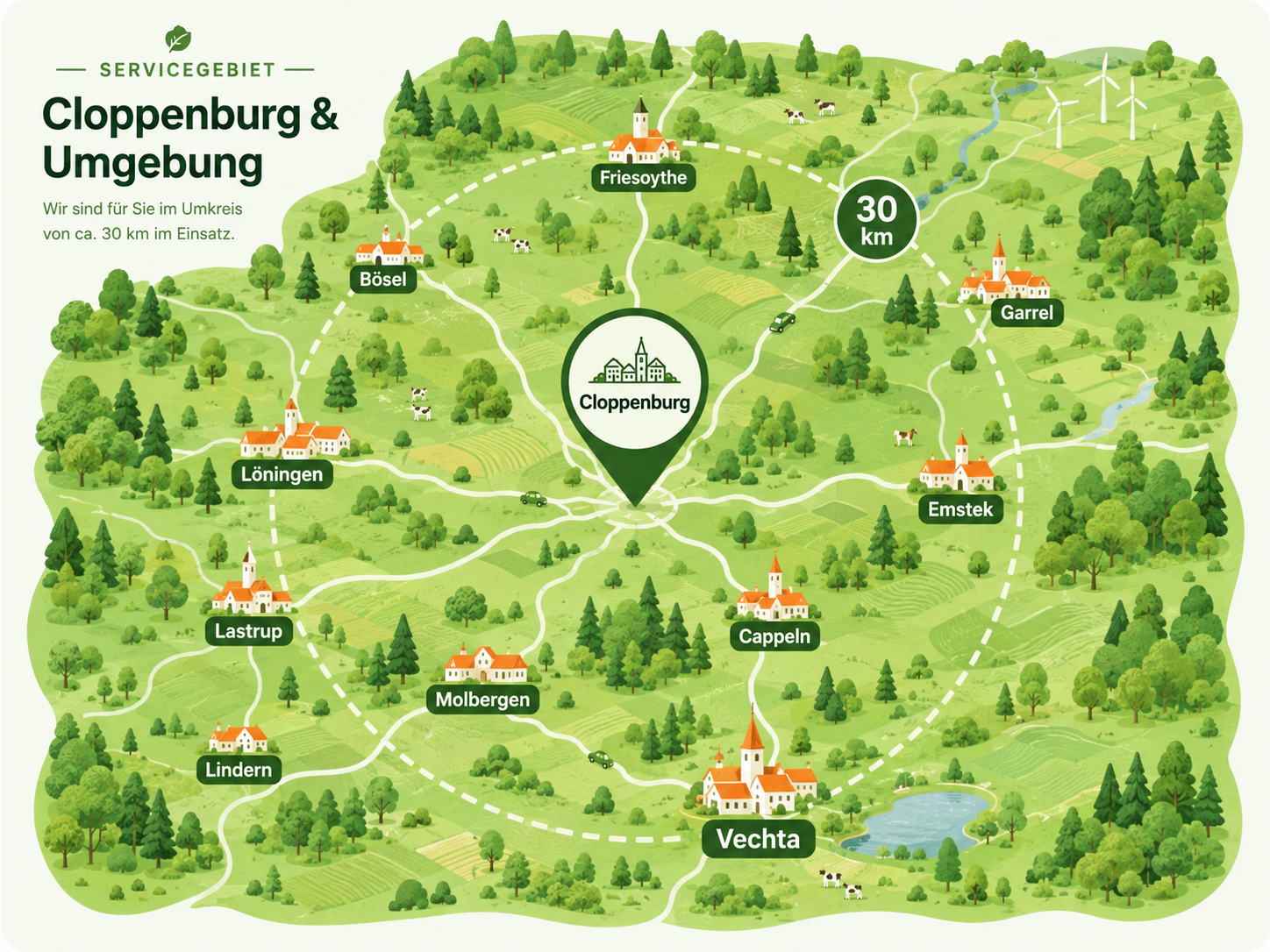 Karte Servicegebiet Cloppenburg und Vechta