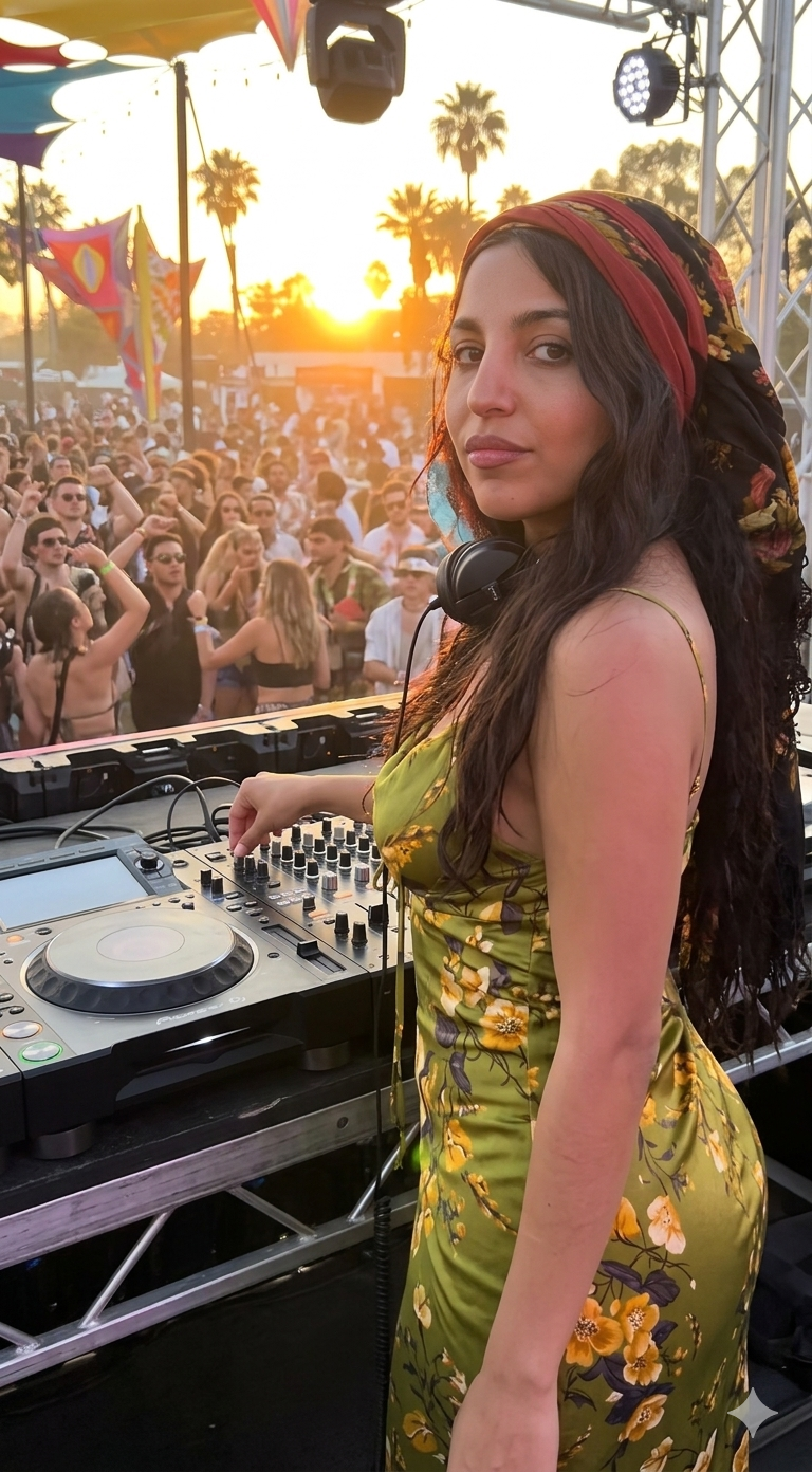 Live DJ performance at a festival stage