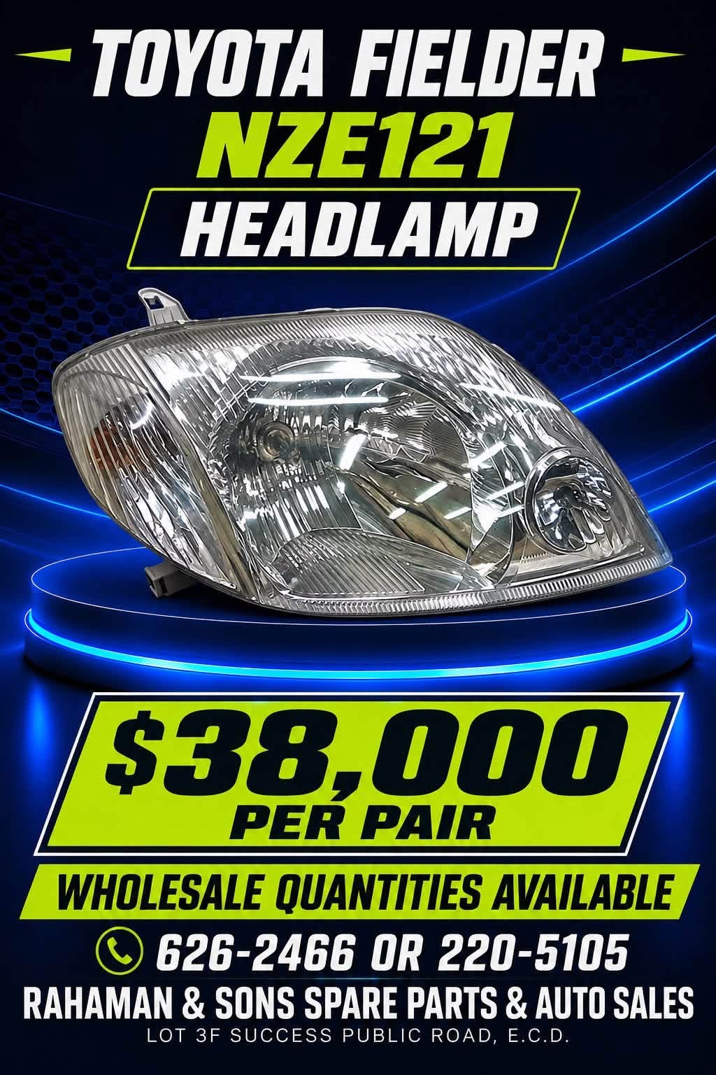 Toyota Fielder NZE121 headlamp — chrome and clear lens headlight unit for the Toyota Corolla Fielder NZE121