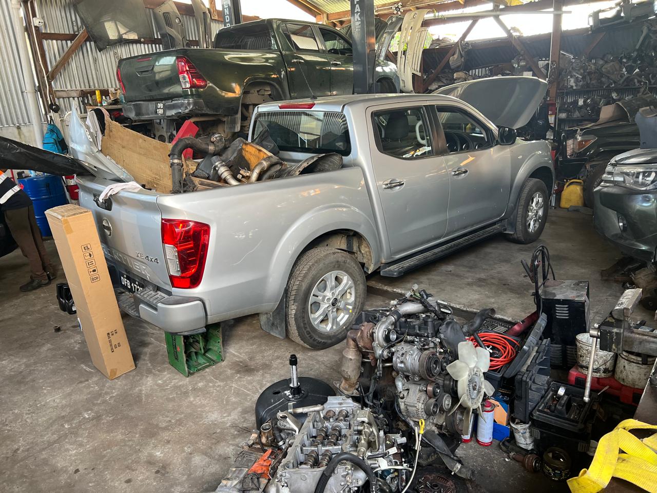 Pickup truck in the workshop bay at L.Singh Mechanic Shop
