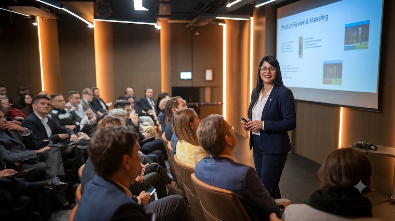 Palestra corporativa com Sandra Amaral em miniauditório