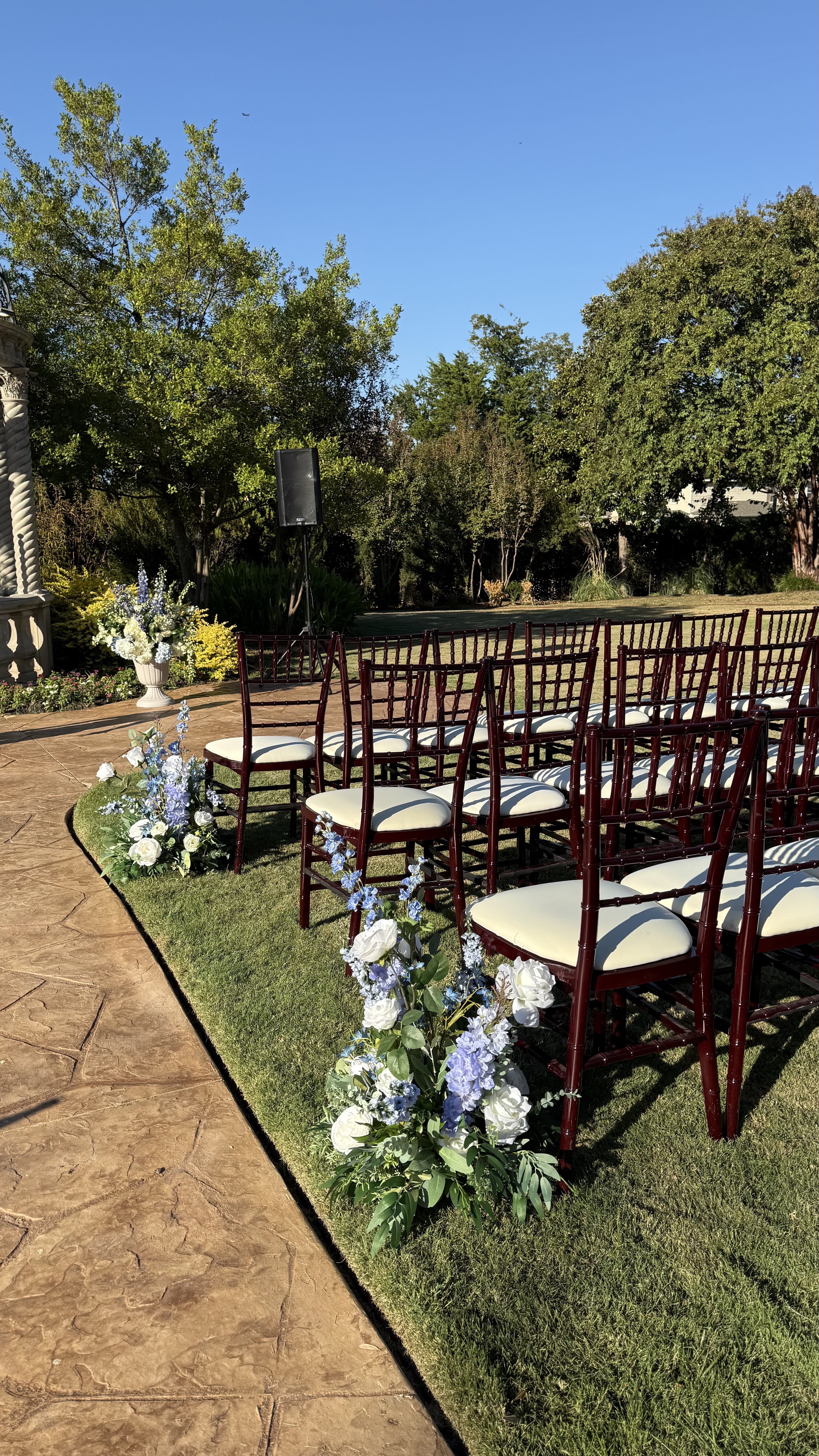 Blue and white floral arch