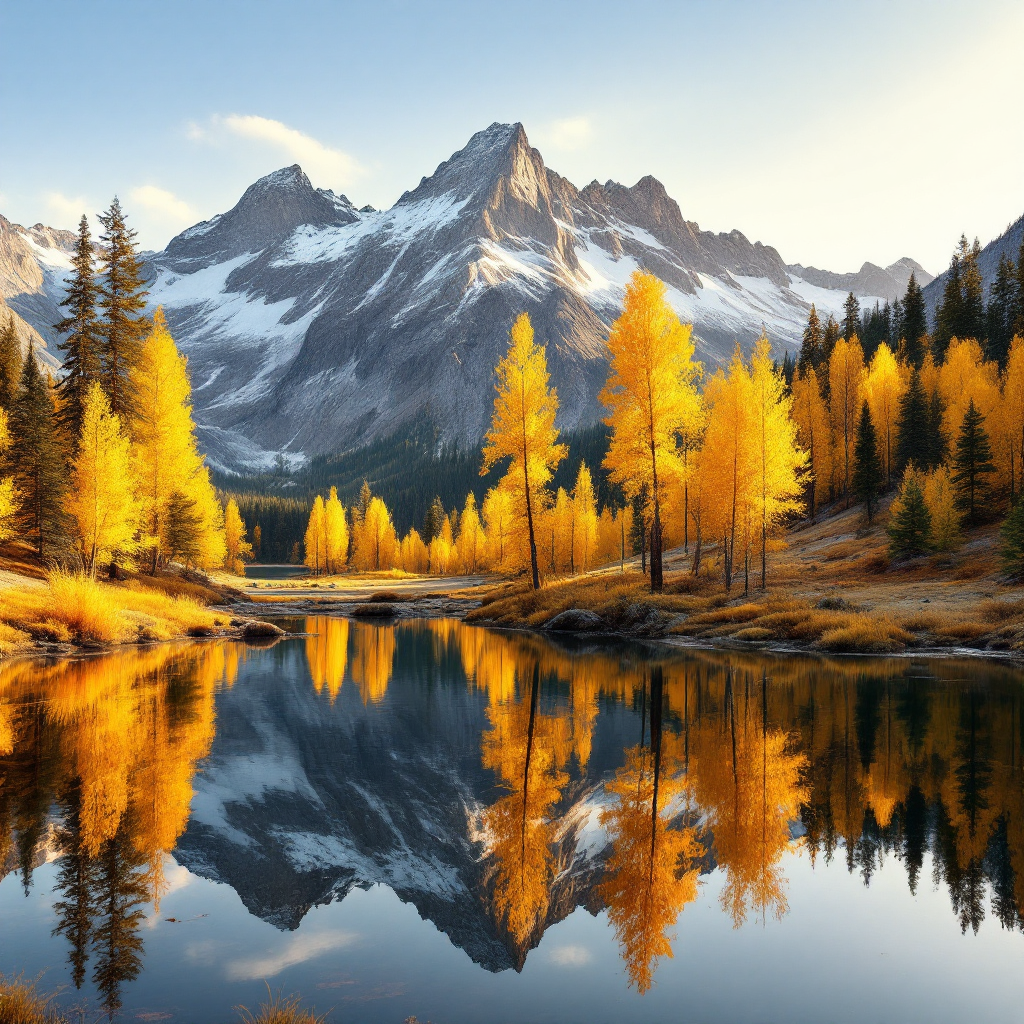 Autumn alpine lake reflection