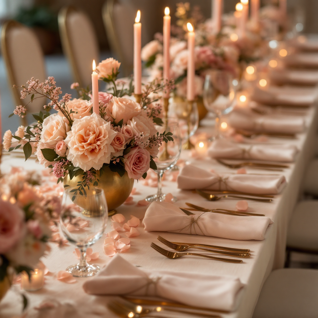 Pink and peach floral tablescape