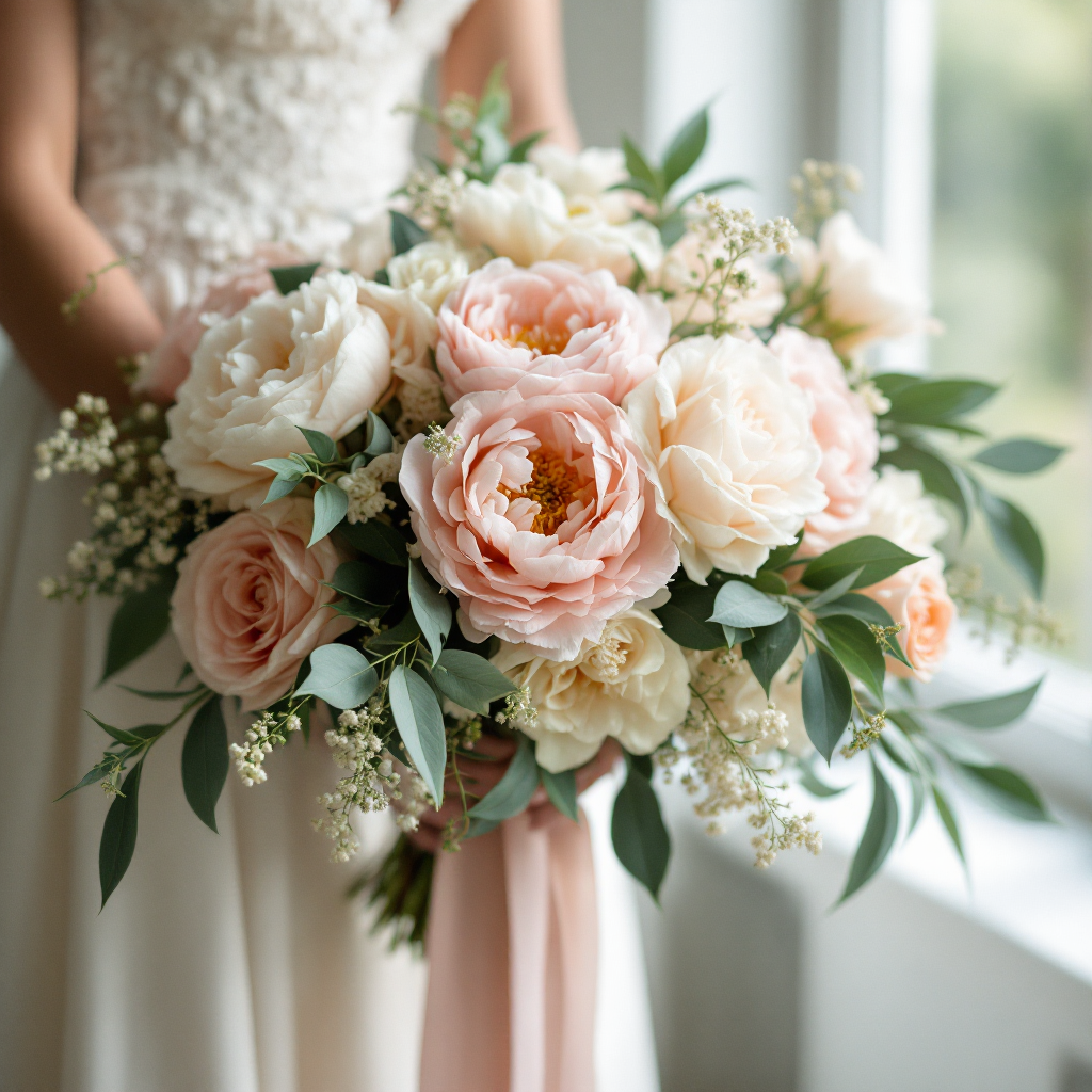 Blush and peach bridal bouquet
