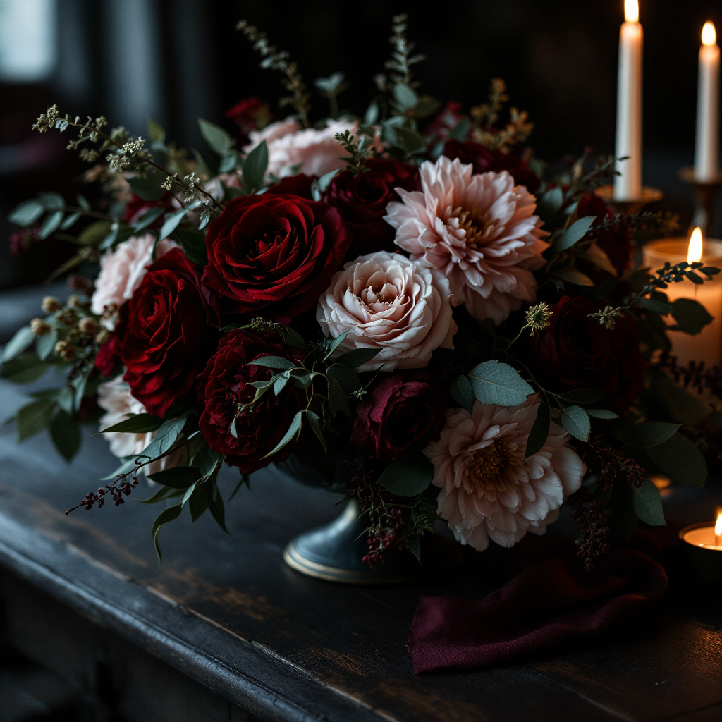 The Moody Collection hero — burgundy and blush florals