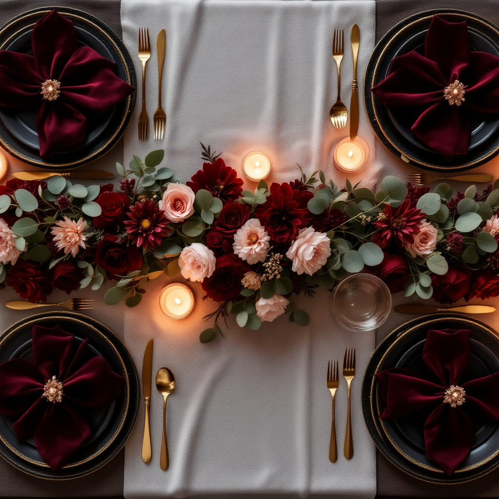 Moody tablescape overhead view
