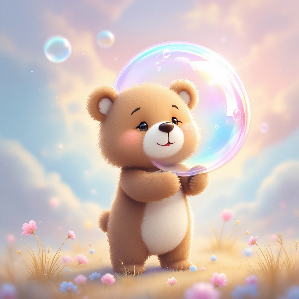 Benny the Bear holding a shimmering bubble