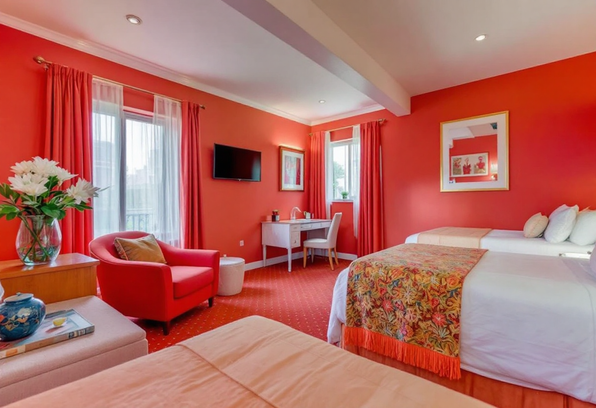 Welcoming family suite with ample space and warm traditional interiors