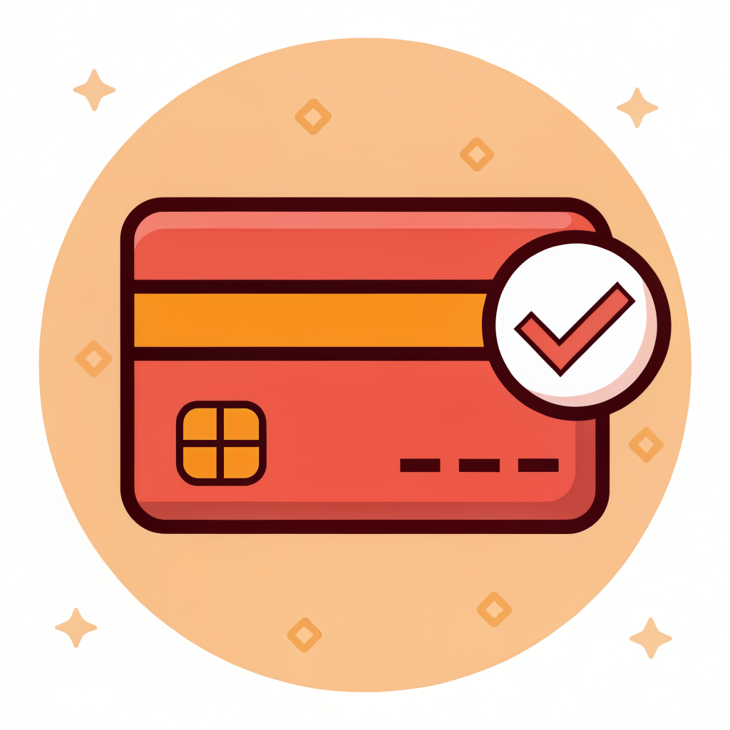 Icon of a credit card with checkmark representing secure payment