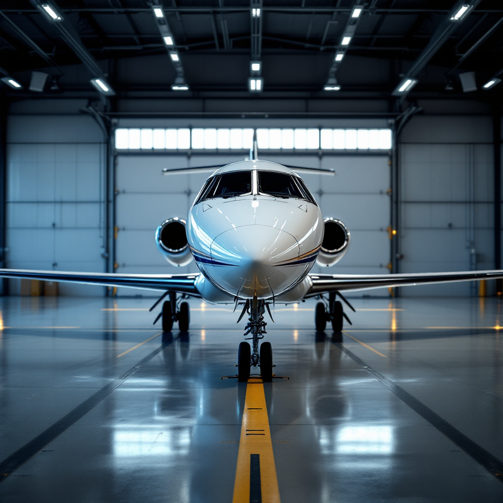 Private jet in a hangar awaiting cleaning services