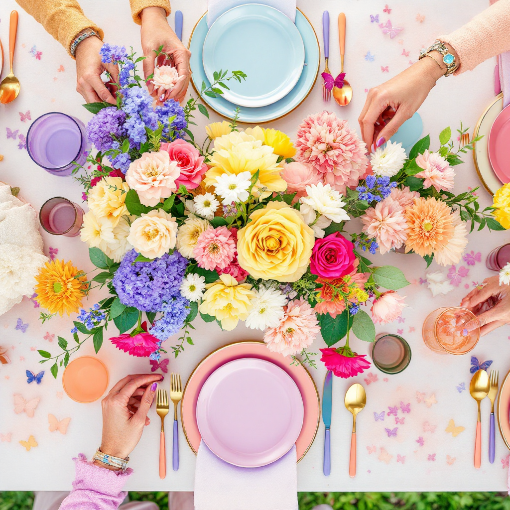 Butterfly garden tablescape overhead