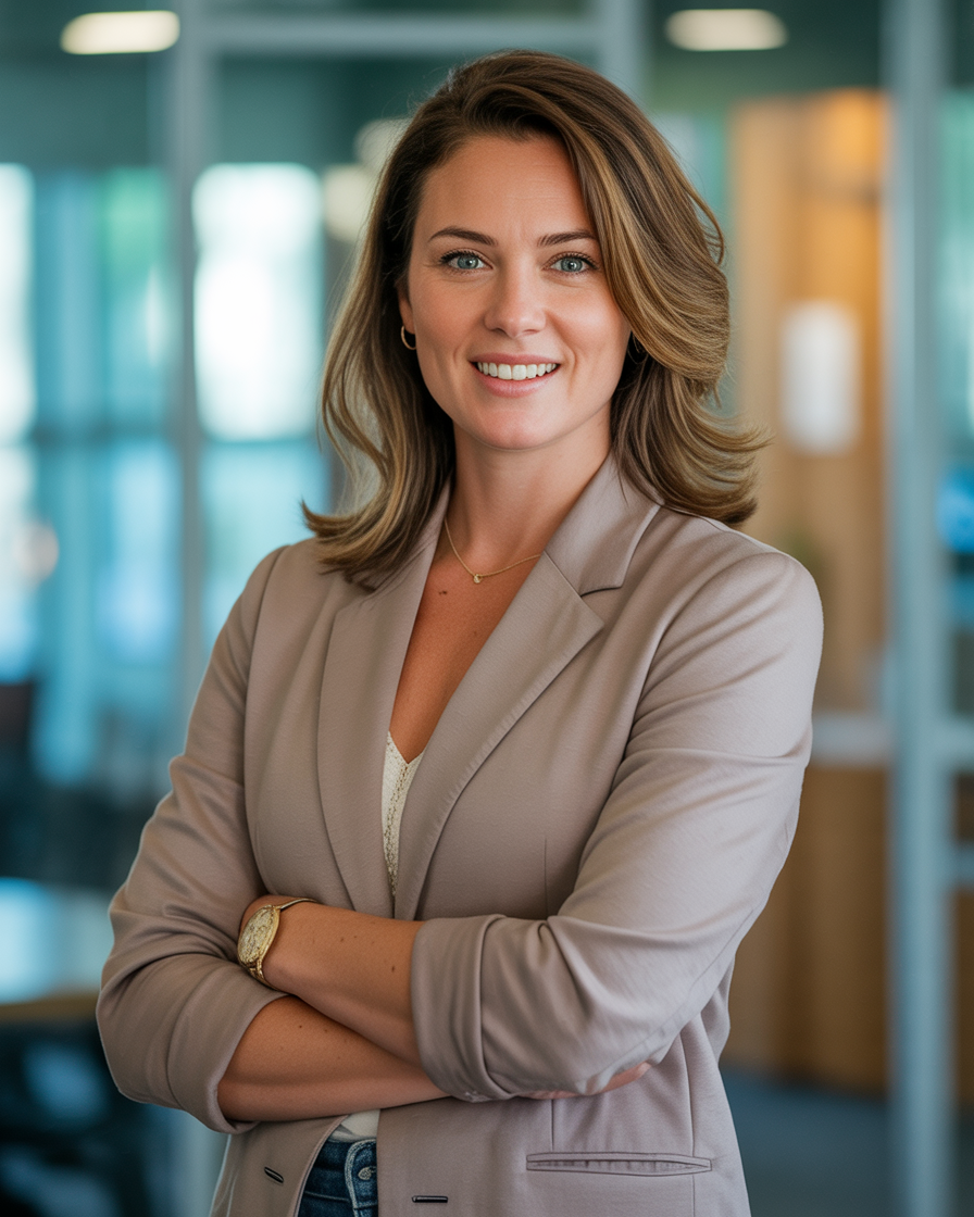 Sarah Mitchell, digital marketing strategist and webinar host, professional headshot with warm lighting