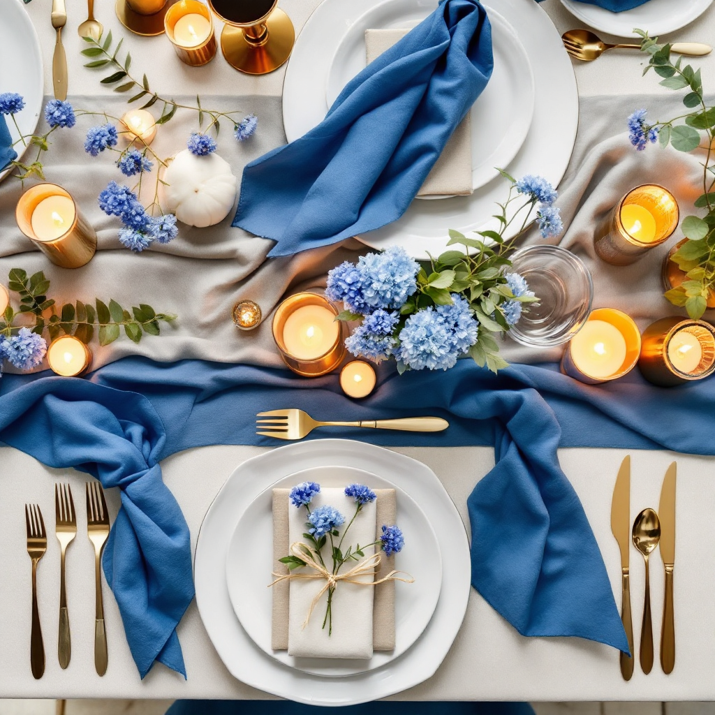 Blue and cream tablescape detail