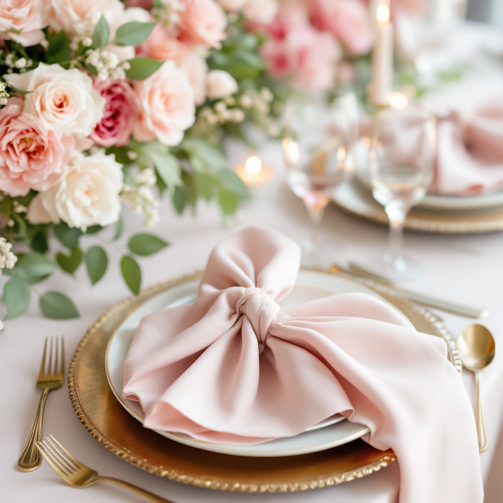 Pink and ivory tablescape detail