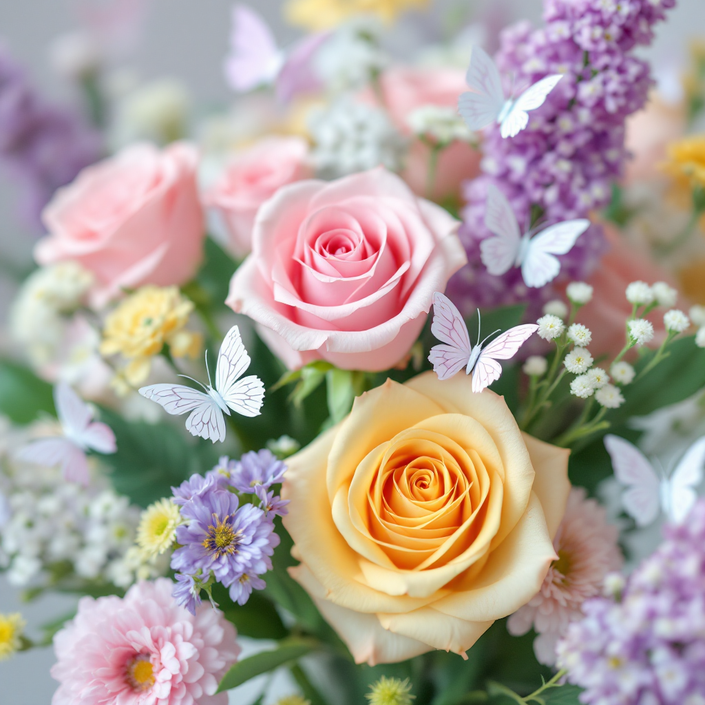 Bubblegum pink and lemon yellow floral arrangement with butterflies