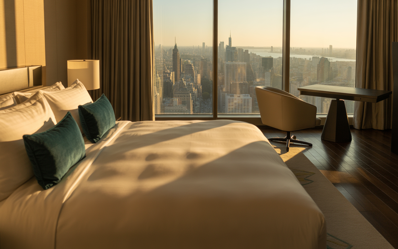 Luxurious hotel room with modern amenities