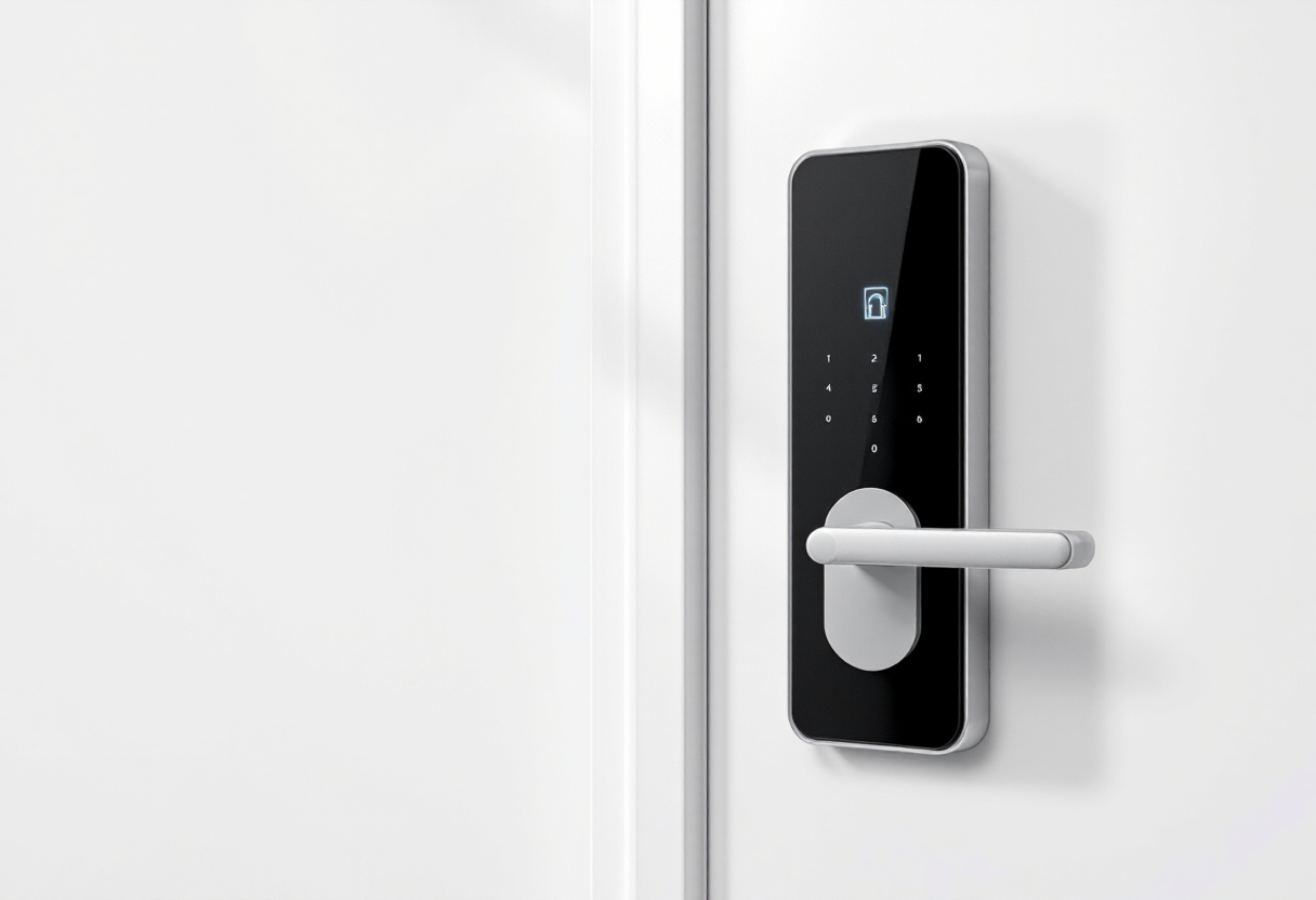 Smart electronic door handle featuring fingerprint scanner technology