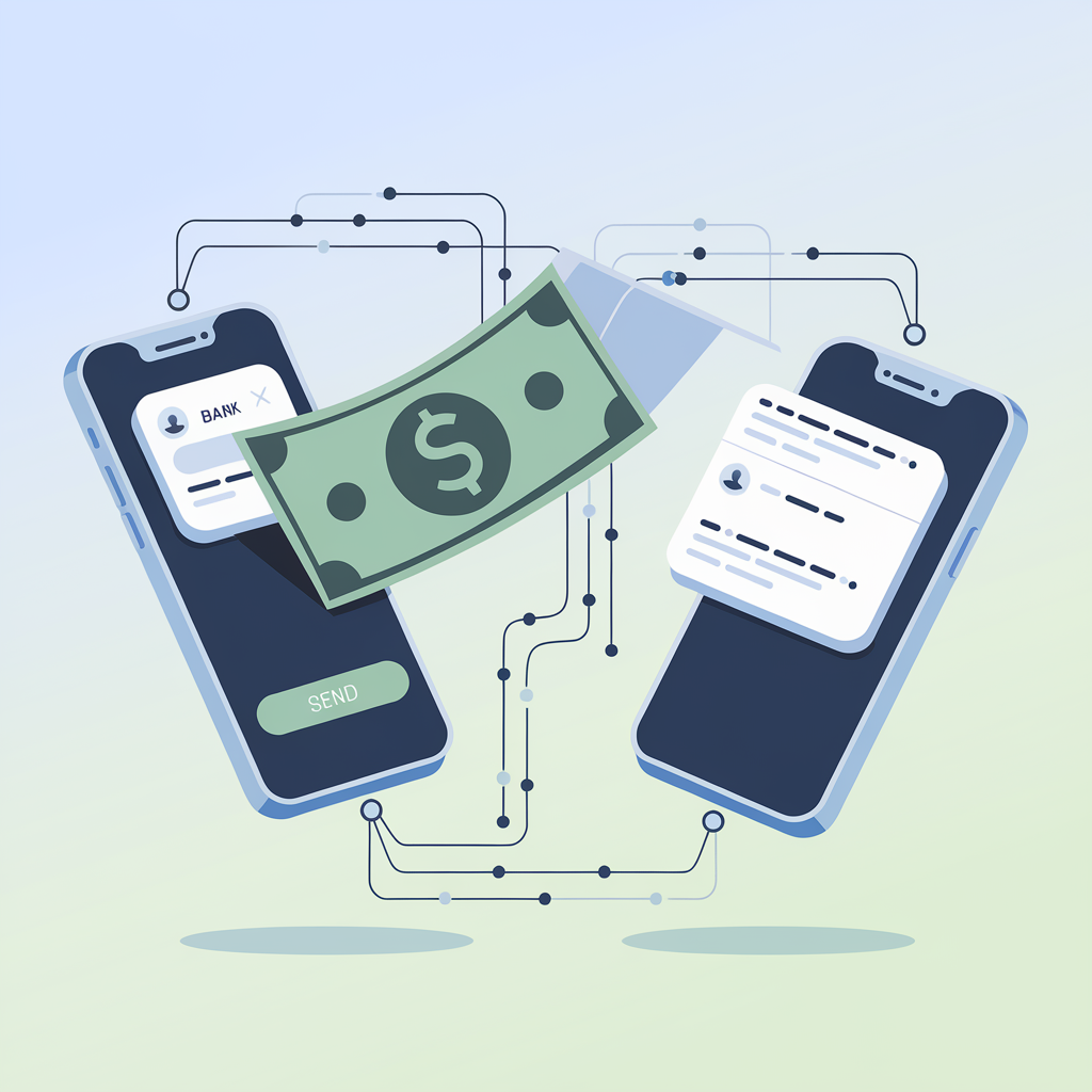 Illustration of a Zelle money transfer between two phones