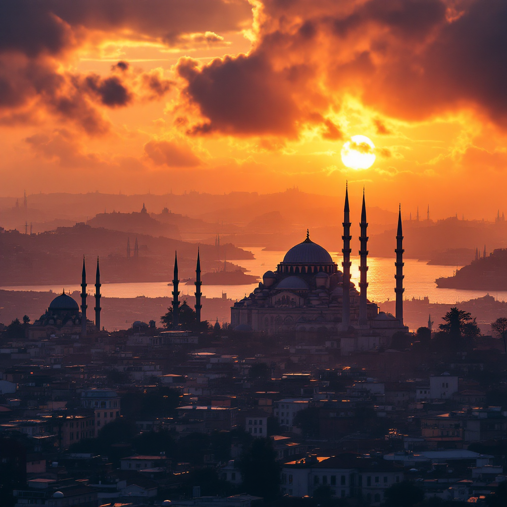 Istanbul skyline at golden hour