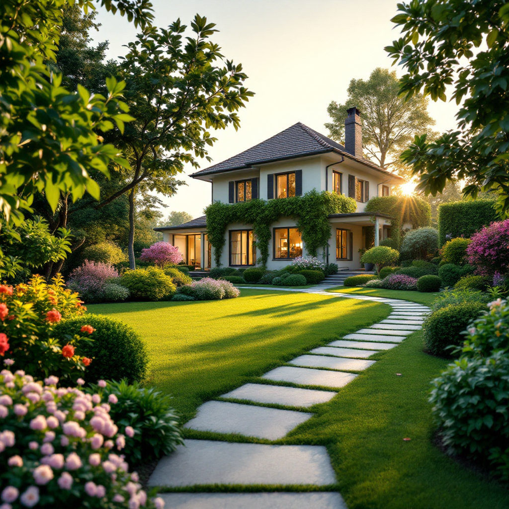 Gepflegter Garten mit Rasen und Hecken