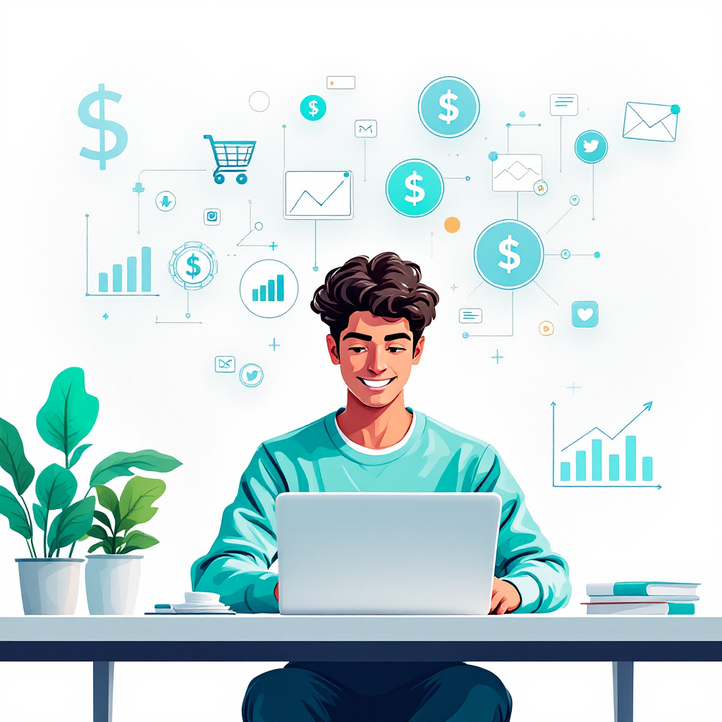 Person earning money online with digital tools