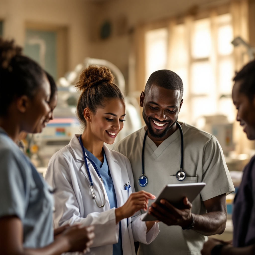 Neotree team collaborating with local healthcare staff