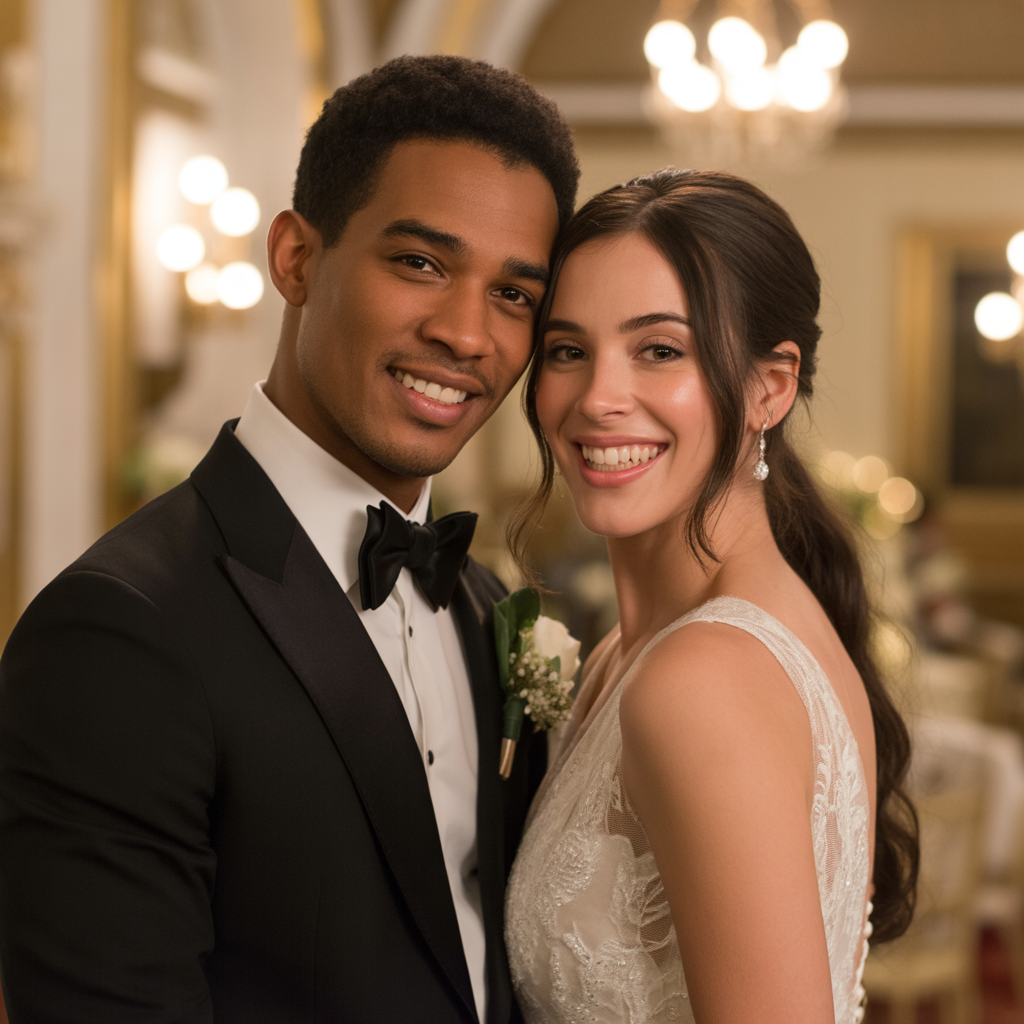 Portrait of Maria and David, a joyful couple on their wedding day