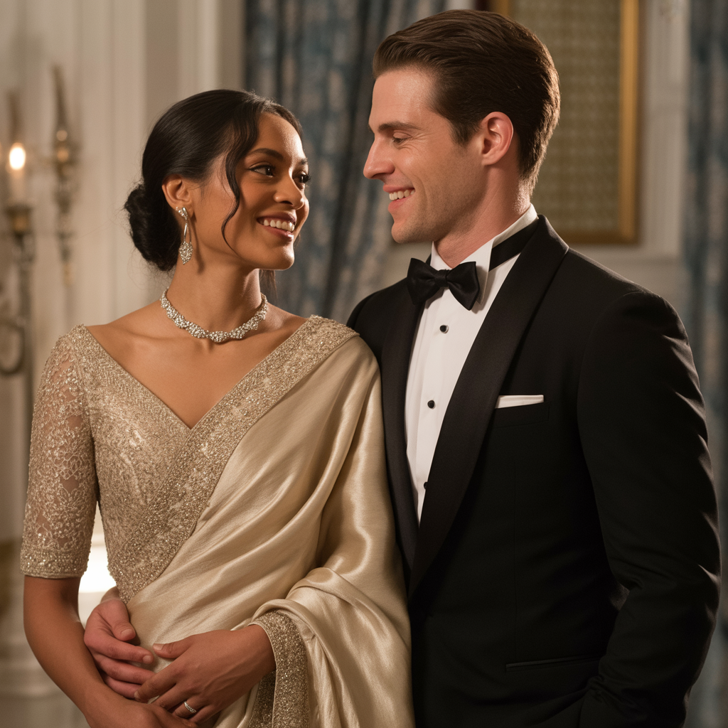 Portrait of Priya and Michael, a couple glowing with happiness on their wedding day