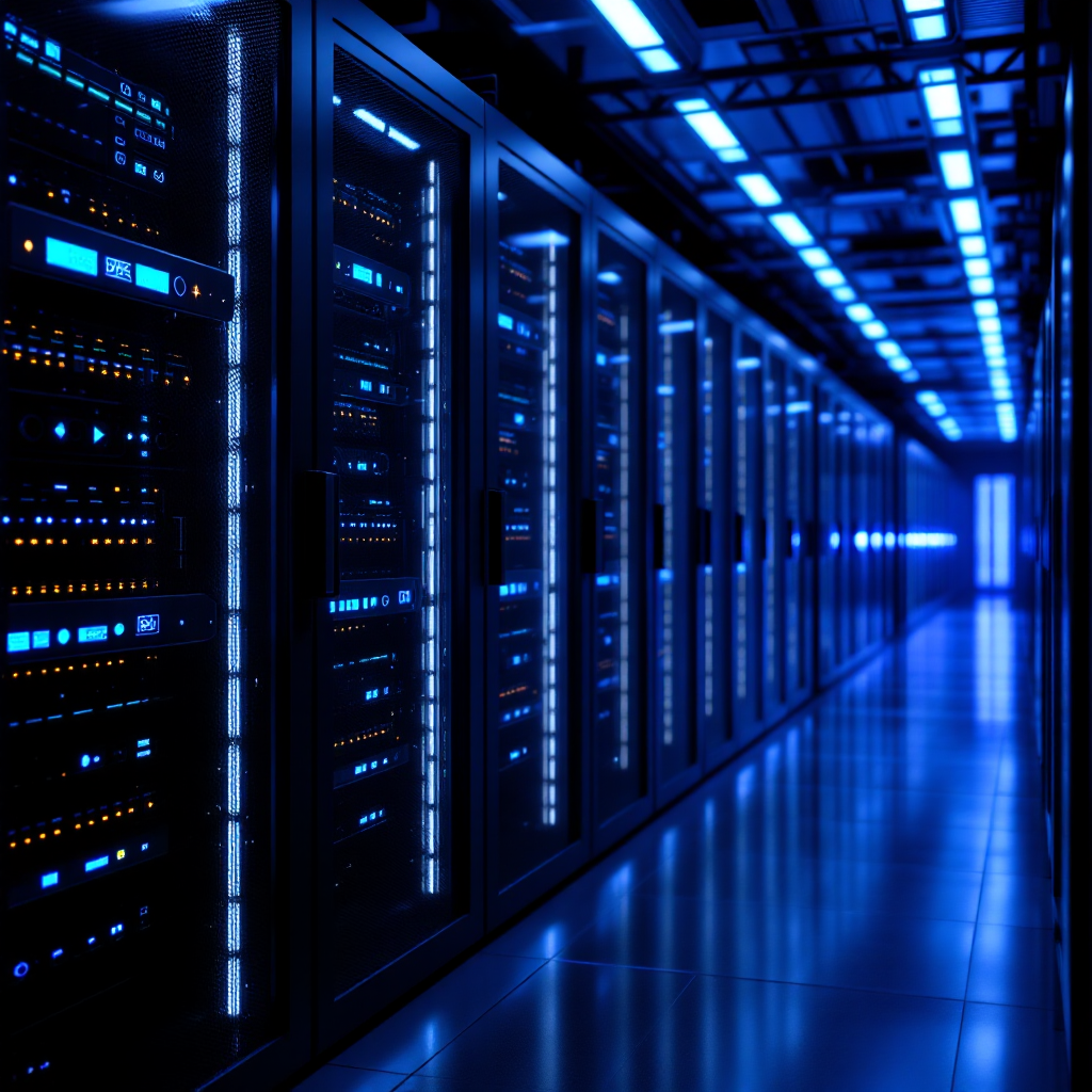 Modern cloud computing data center with server infrastructure