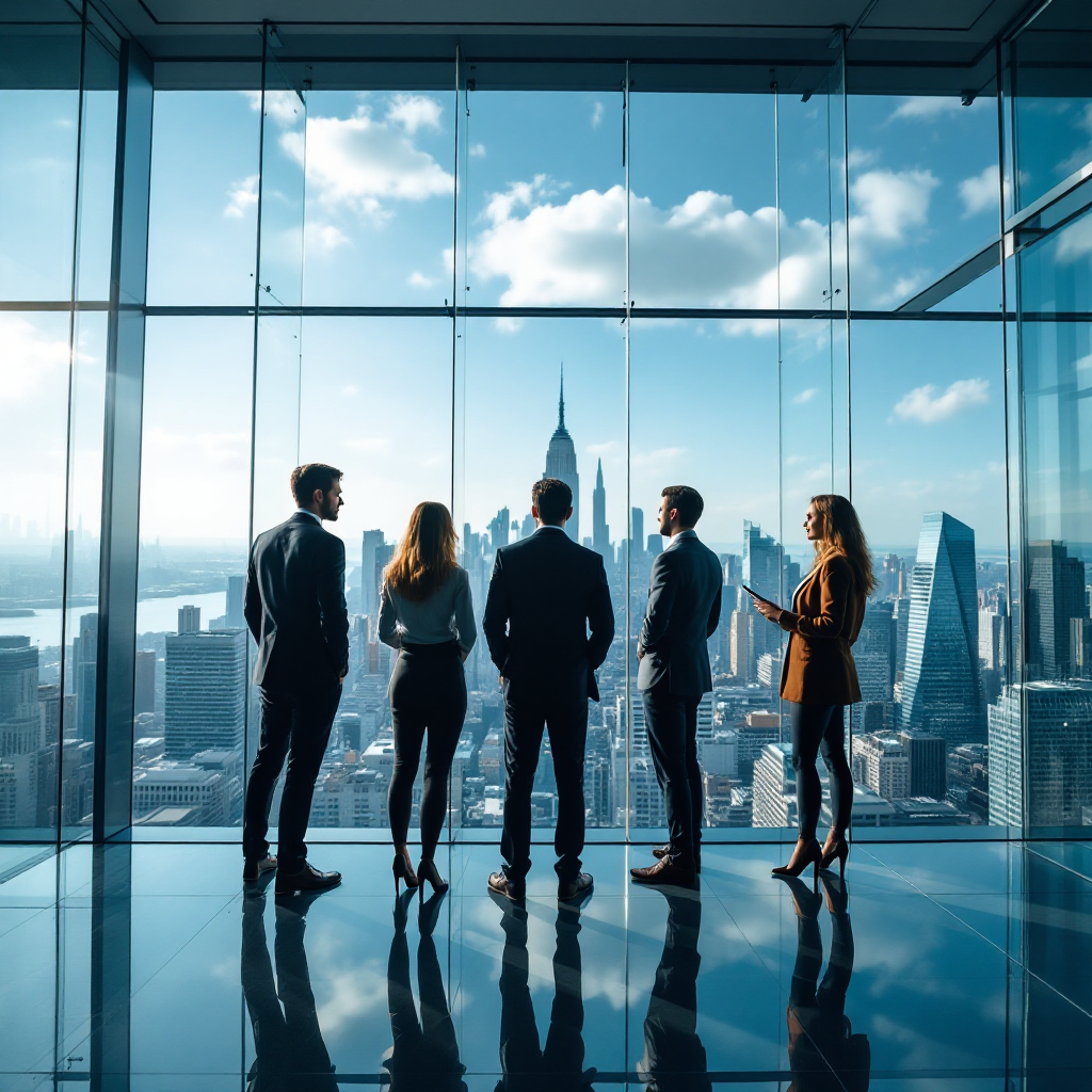 Professional business team in a modern office with international business atmosphere