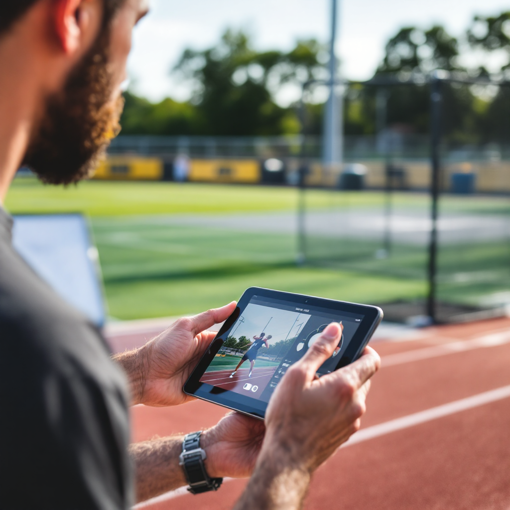 Video review session on a tablet at the track