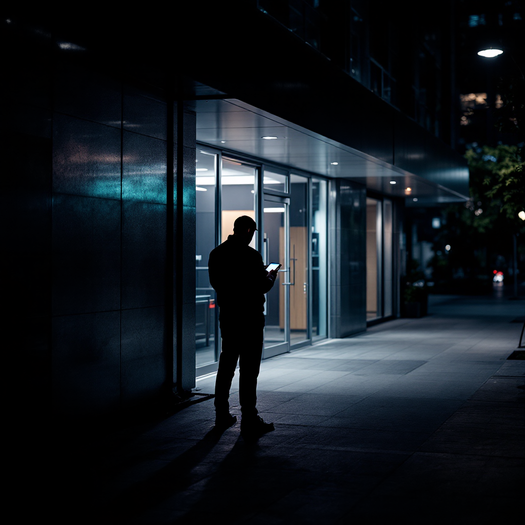 Lone worker checking in on mobile device at night