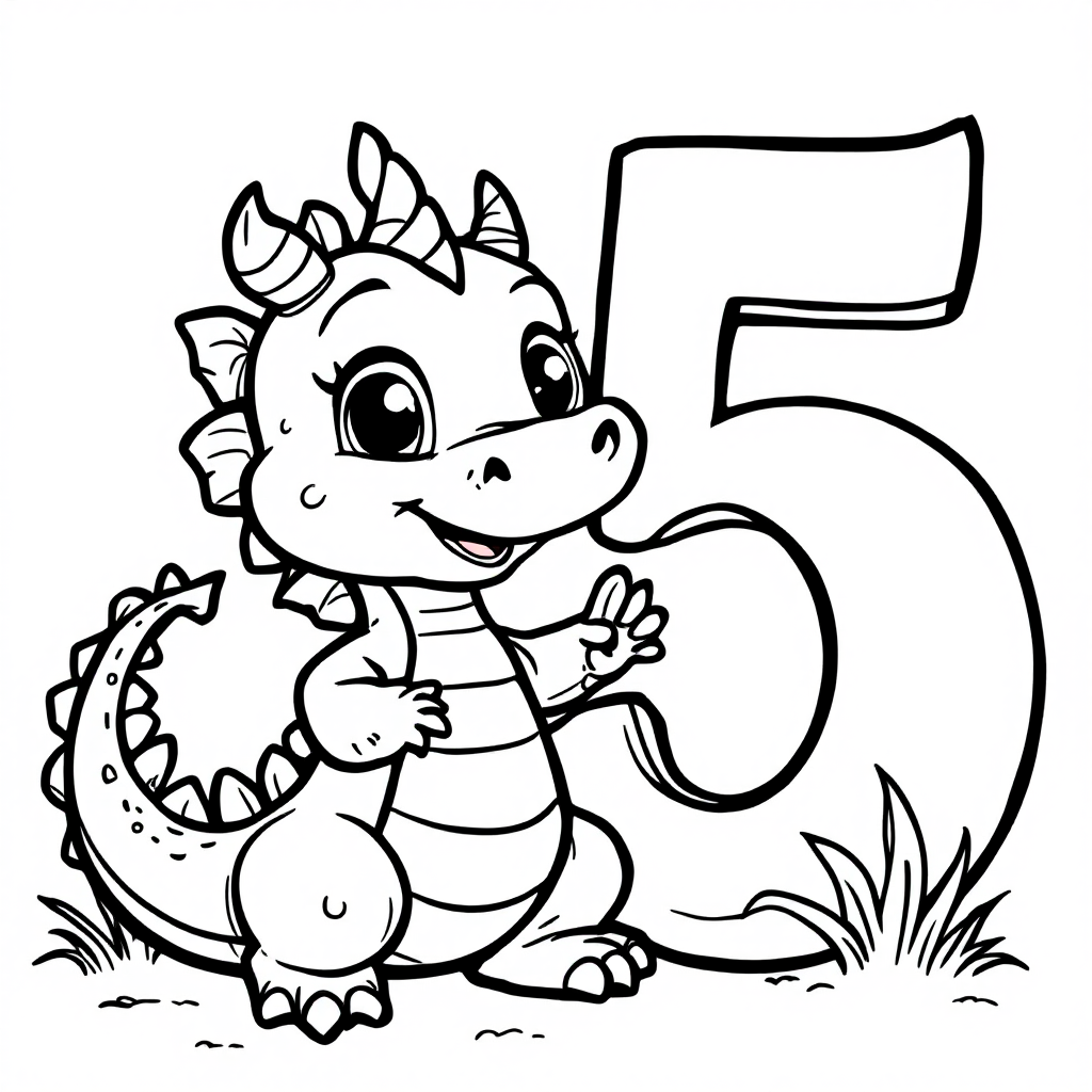 Dragon number 5 coloring page
