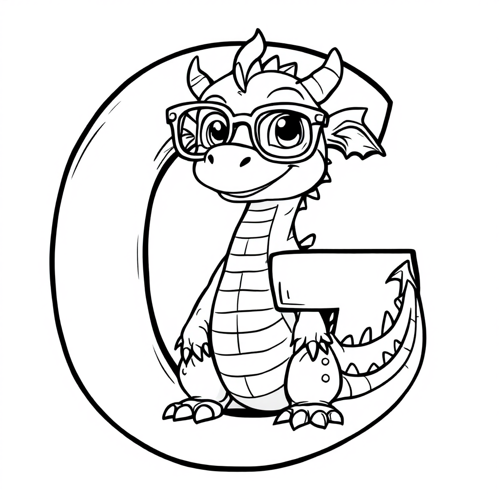 Dragon letter G coloring page