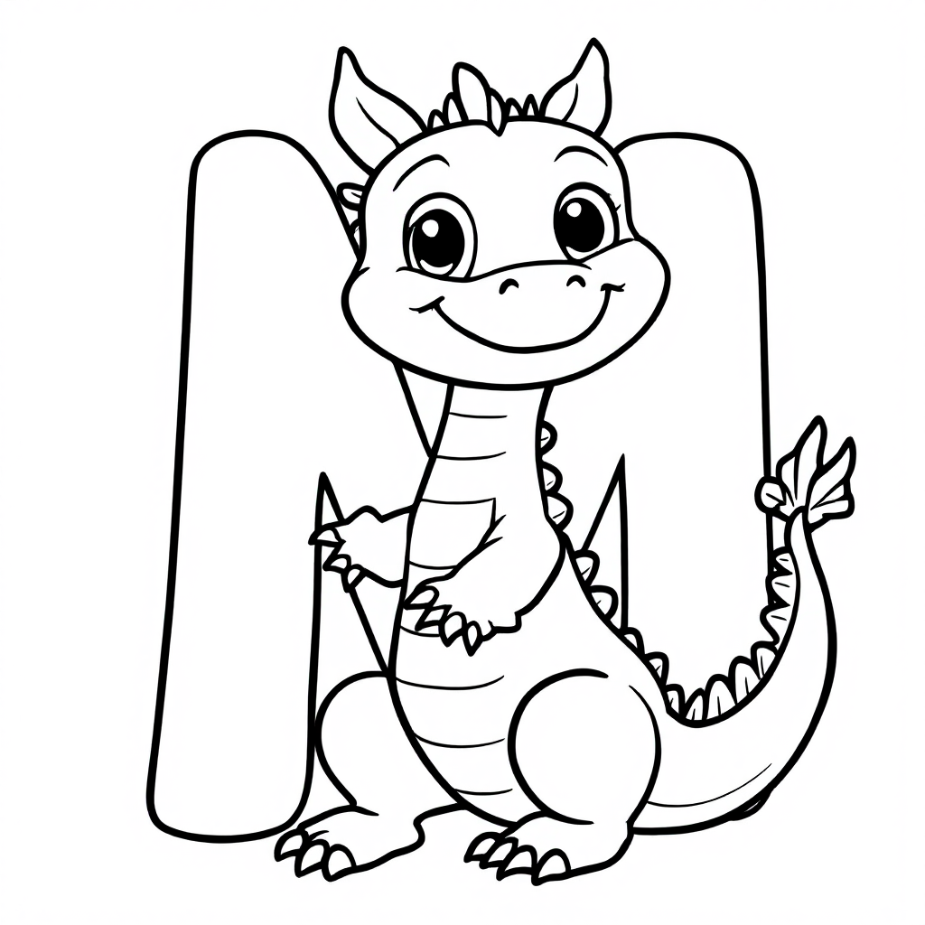 Dragon letter M coloring page