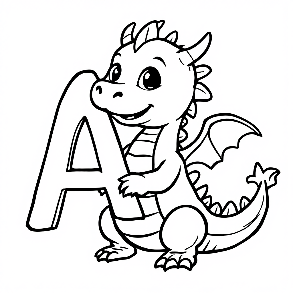 Dragon letter A coloring page
