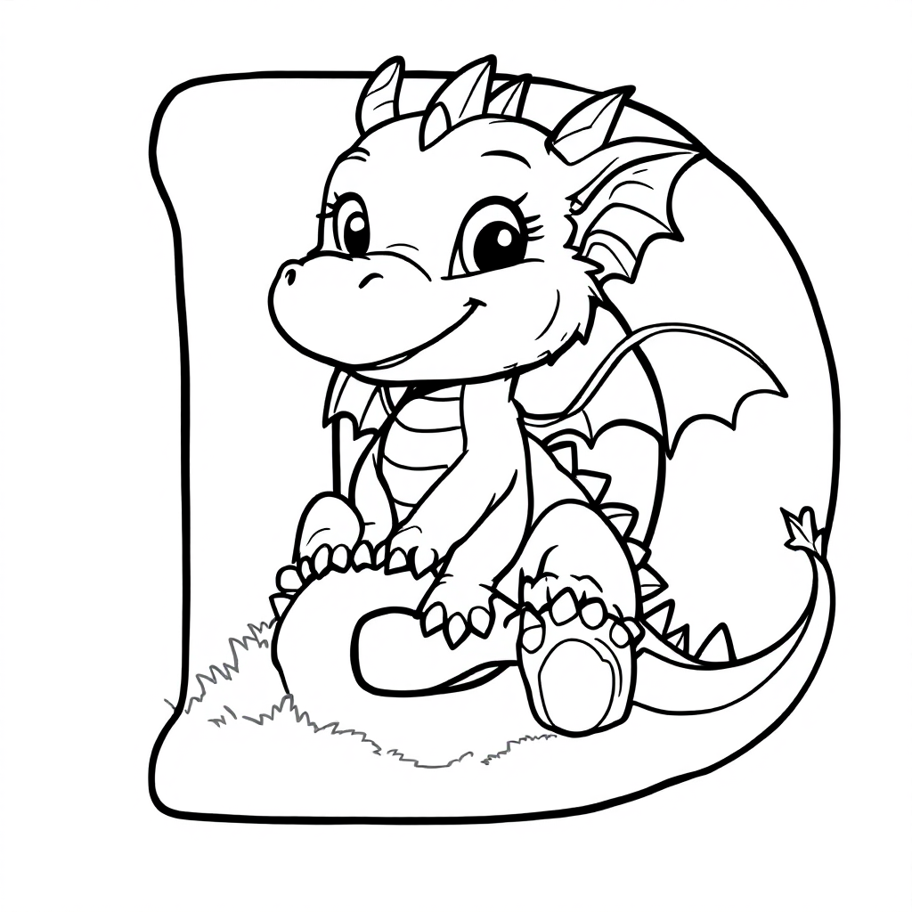 Dragon letter D coloring page