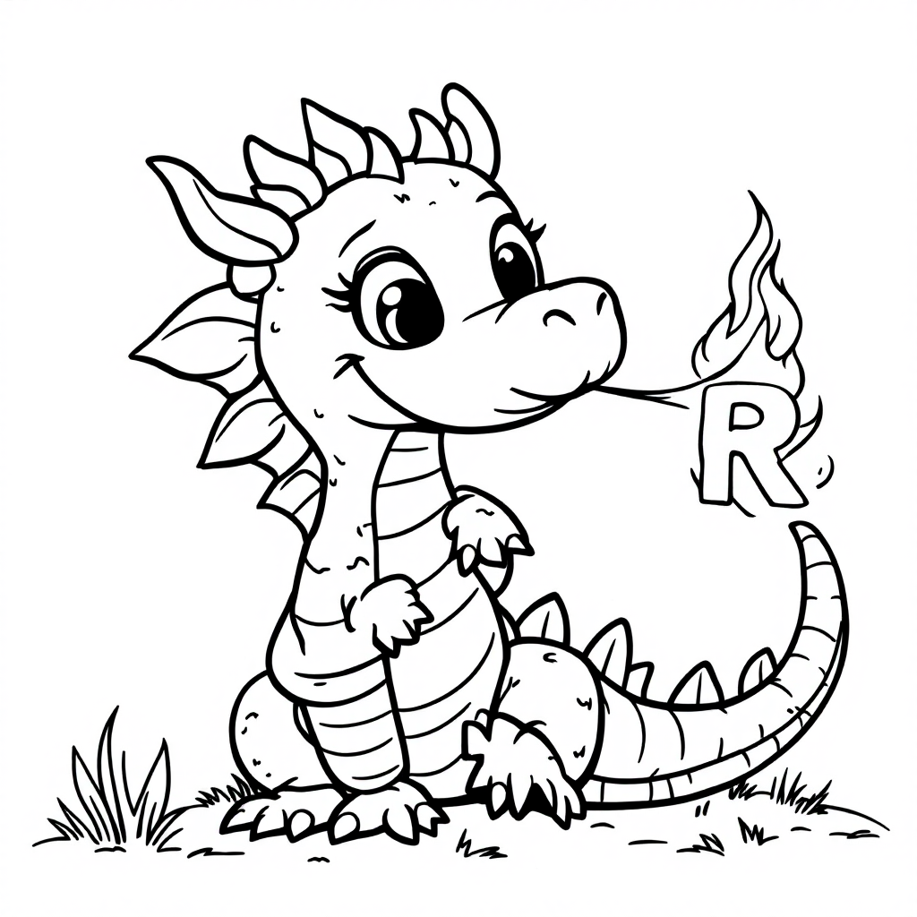 Dragon letter R coloring page