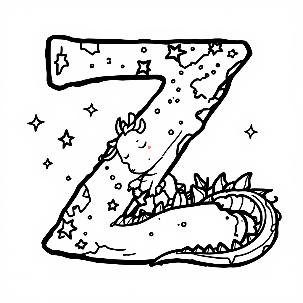 Dragon letter Z coloring page