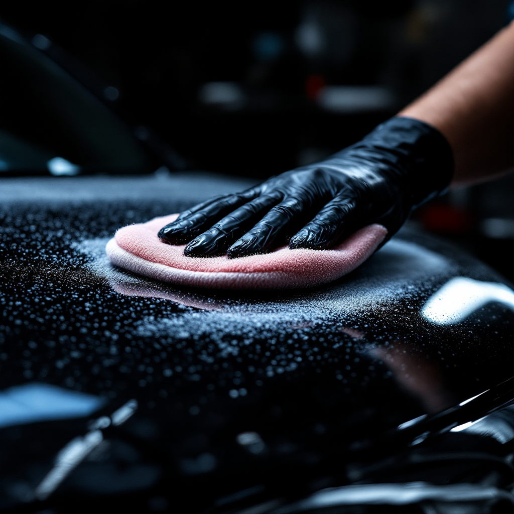 Professional ceramic coating application on a luxury car