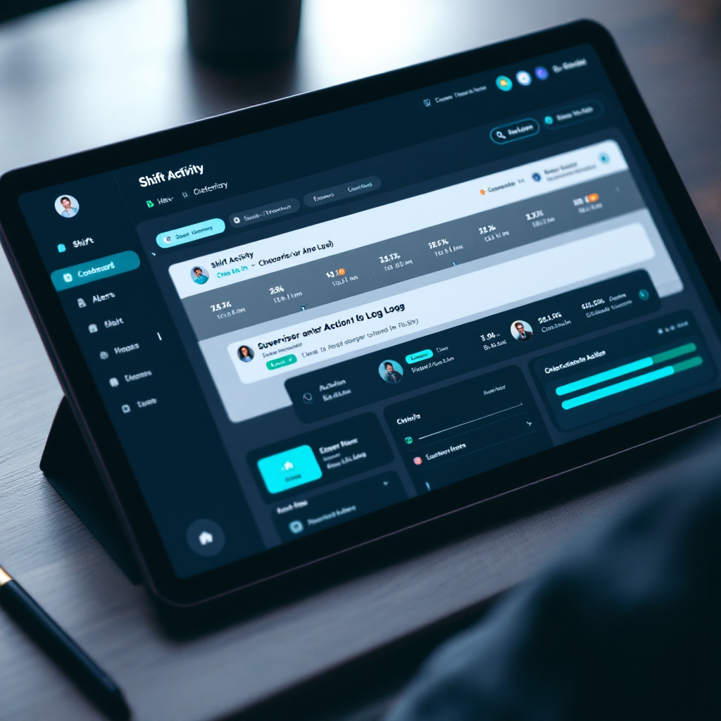 Shift documentation dashboard showing activity timeline and check-in records