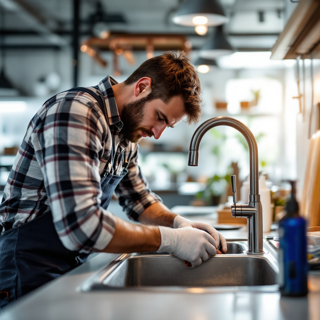 Professional plumber at work