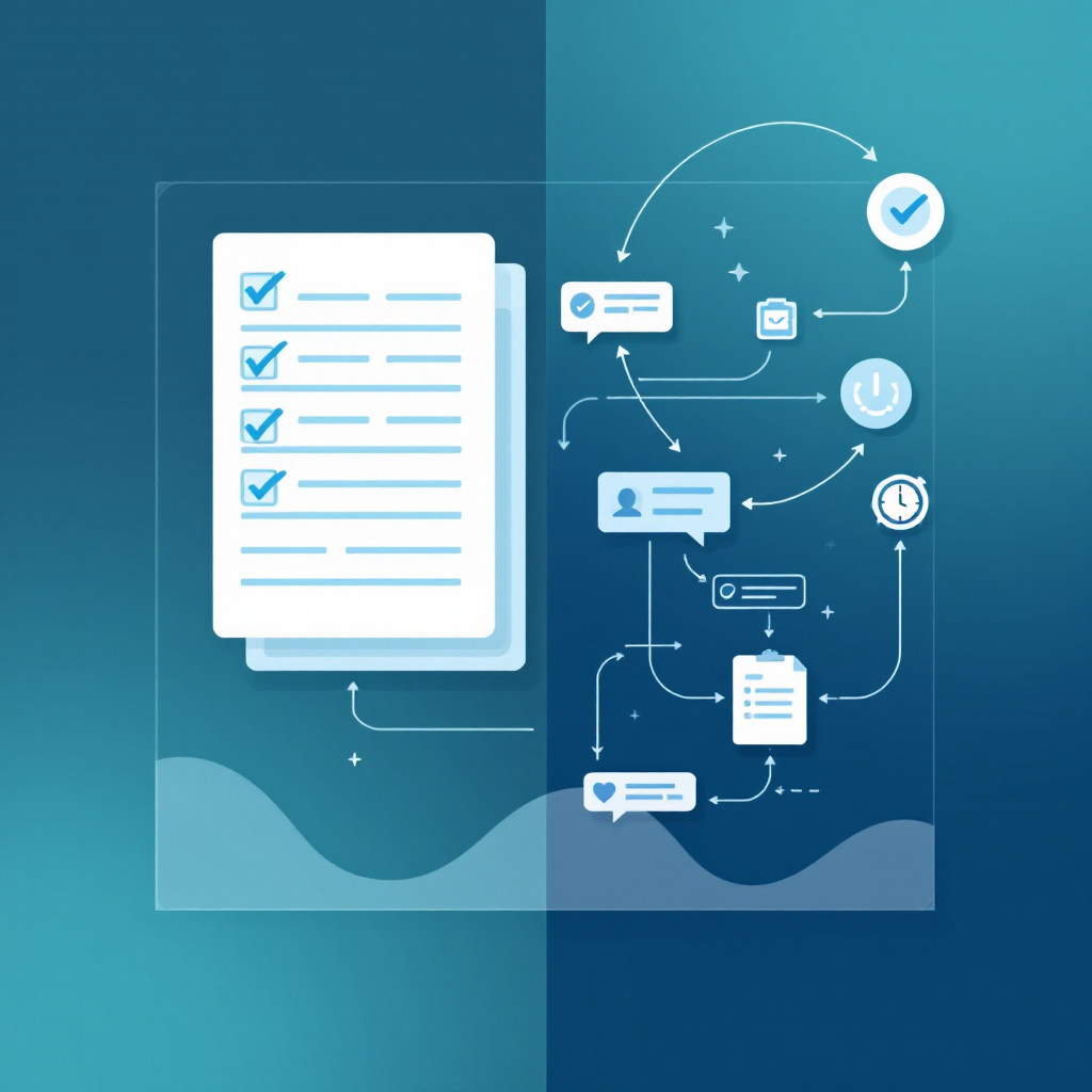 Illustration showing the gap between case records and daily follow-up work