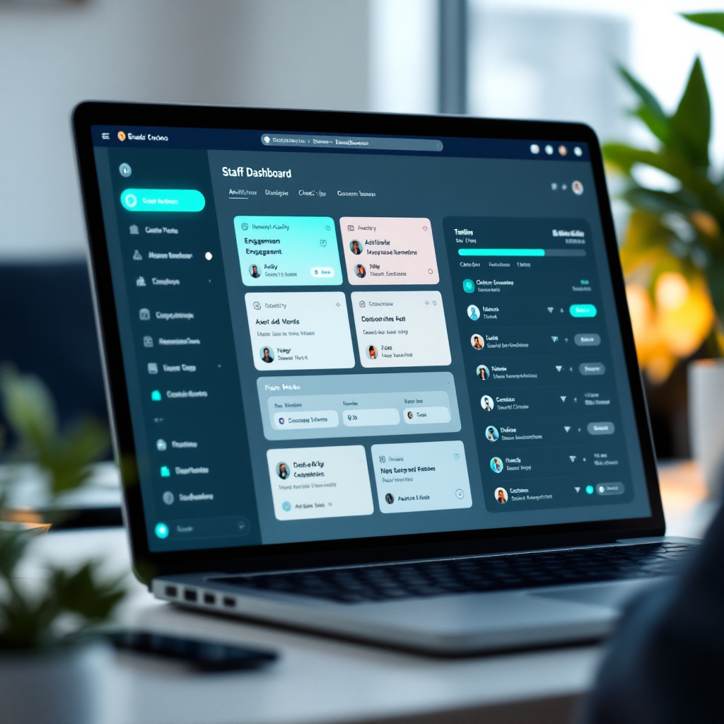 TRACKcase staff dashboard showing engagement activity, check-ins, and reporting