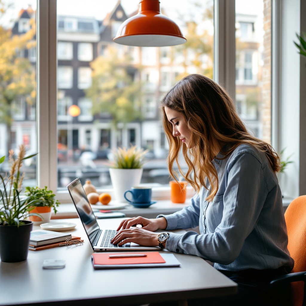 Dutch webshop owner working in modern office