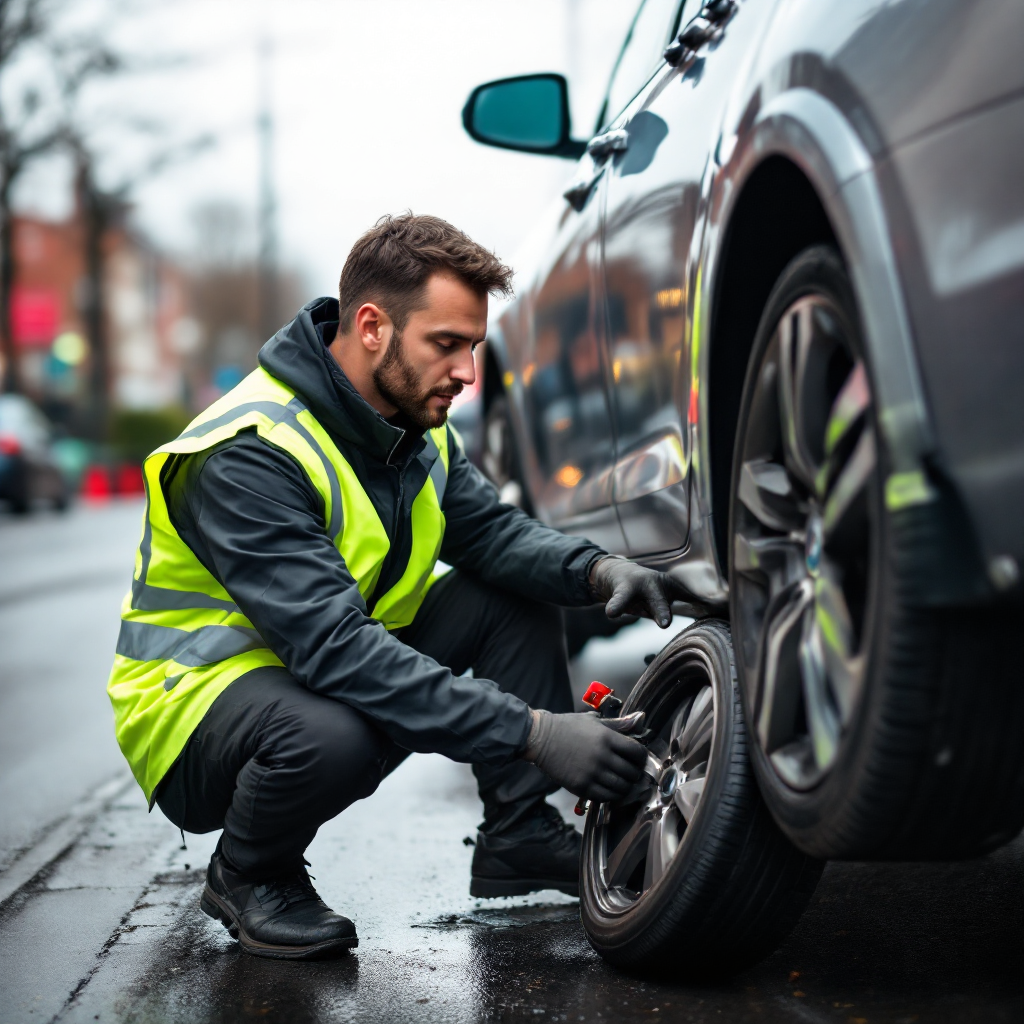 Tyre technician assisting a driver in Leeds